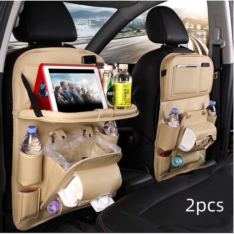 Back Facing Car Seat Organizer with Fold-Down Tray Table and Multiple Storage Pockets