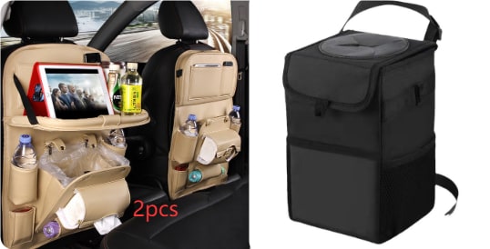 Back Facing Car Seat Organizer with Fold-Down Tray Table and Multiple Storage Pockets