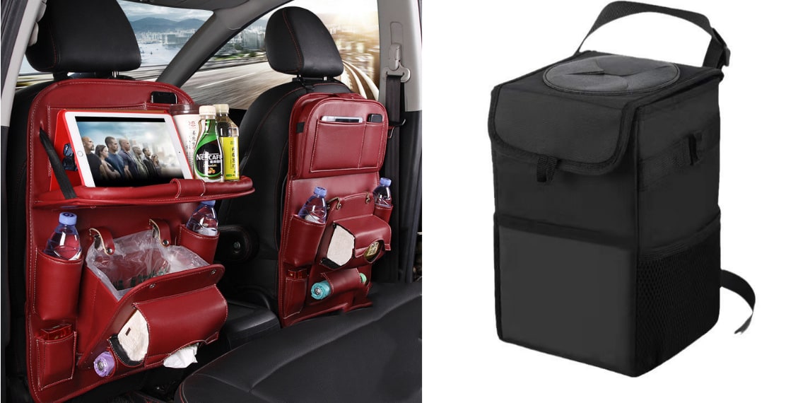 Back Facing Car Seat Organizer with Fold-Down Tray Table and Multiple Storage Pockets