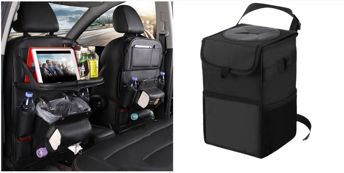 Back Facing Car Seat Organizer with Fold-Down Tray Table and Multiple Storage Pockets