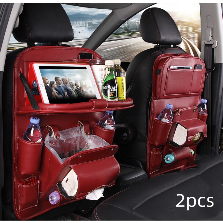Back Facing Car Seat Organizer with Fold-Down Tray Table and Multiple Storage Pockets