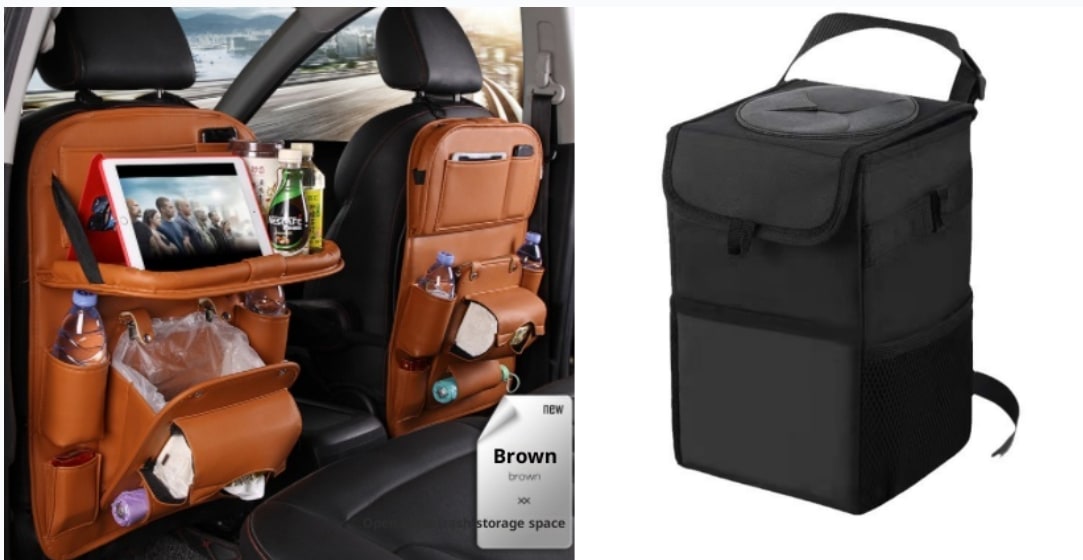 Back Facing Car Seat Organizer with Fold-Down Tray Table and Multiple Storage Pockets