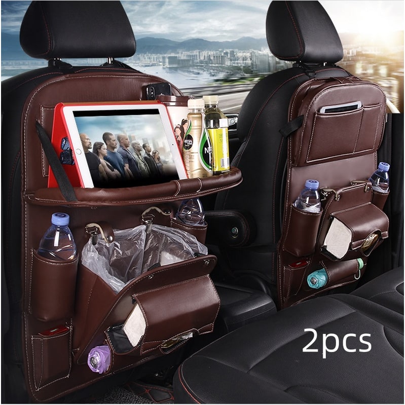 Back Facing Car Seat Organizer with Fold-Down Tray Table and Multiple Storage Pockets
