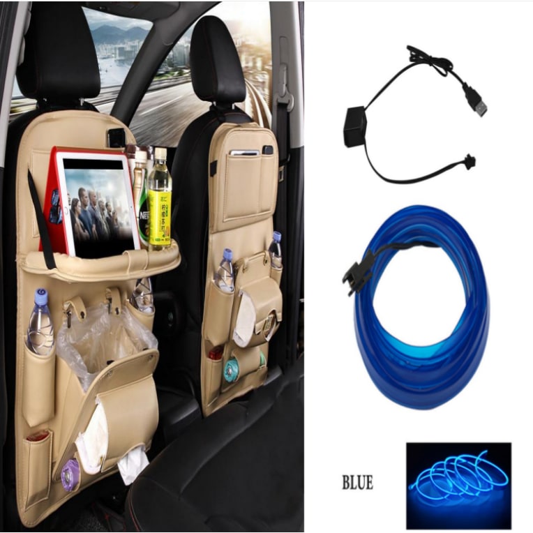 Back Facing Car Seat Organizer with Fold-Down Tray Table and Multiple Storage Pockets