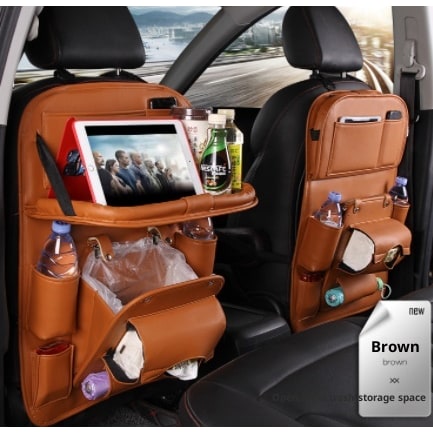 Back Facing Car Seat Organizer with Fold-Down Tray Table and Multiple Storage Pockets