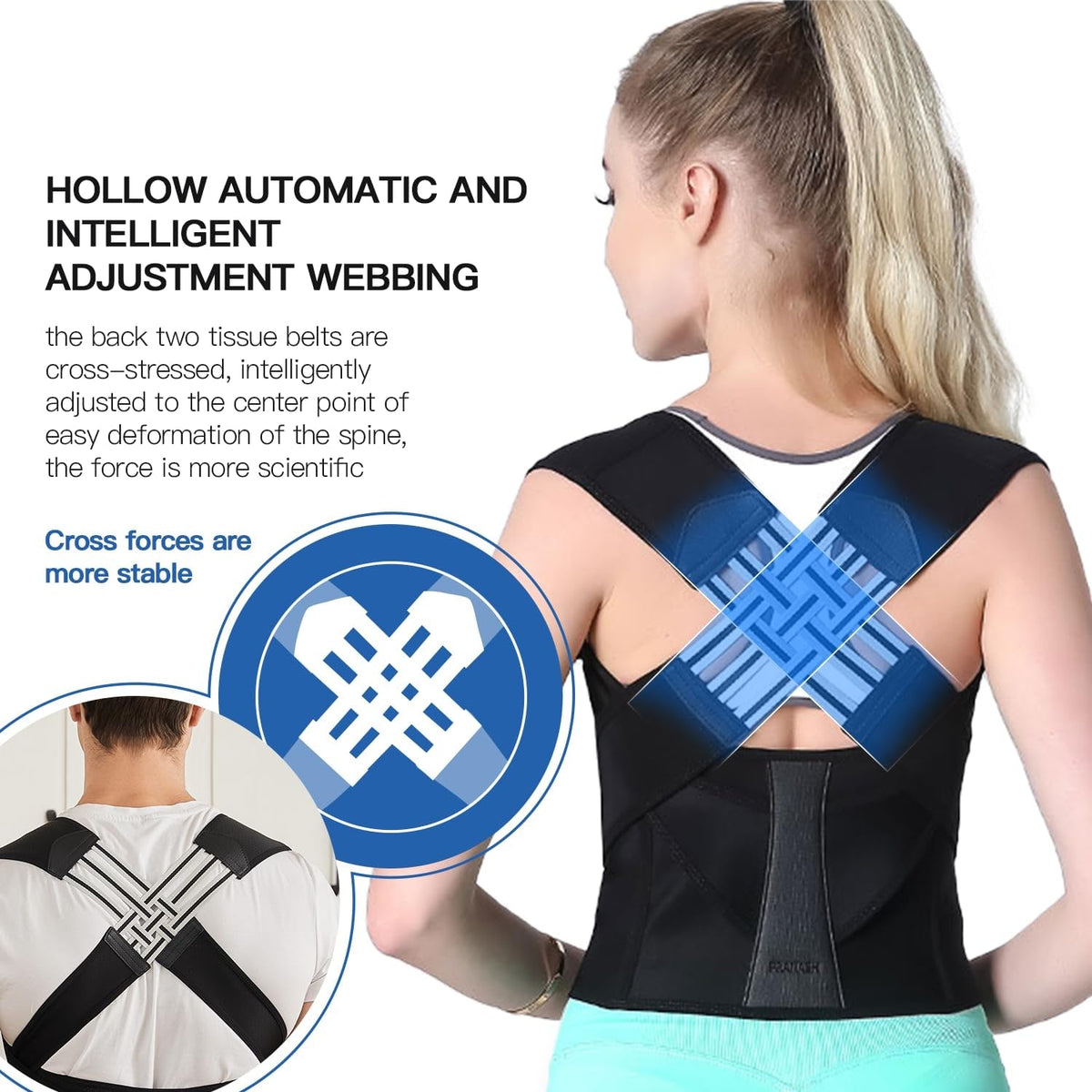 Back Posture Corrector Brace with Lower Support Belt and Adjustable Straps