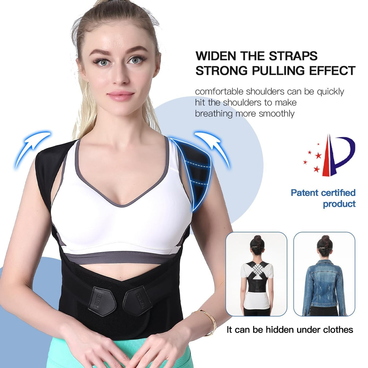 Back Posture Corrector Brace with Lower Support Belt and Adjustable Straps