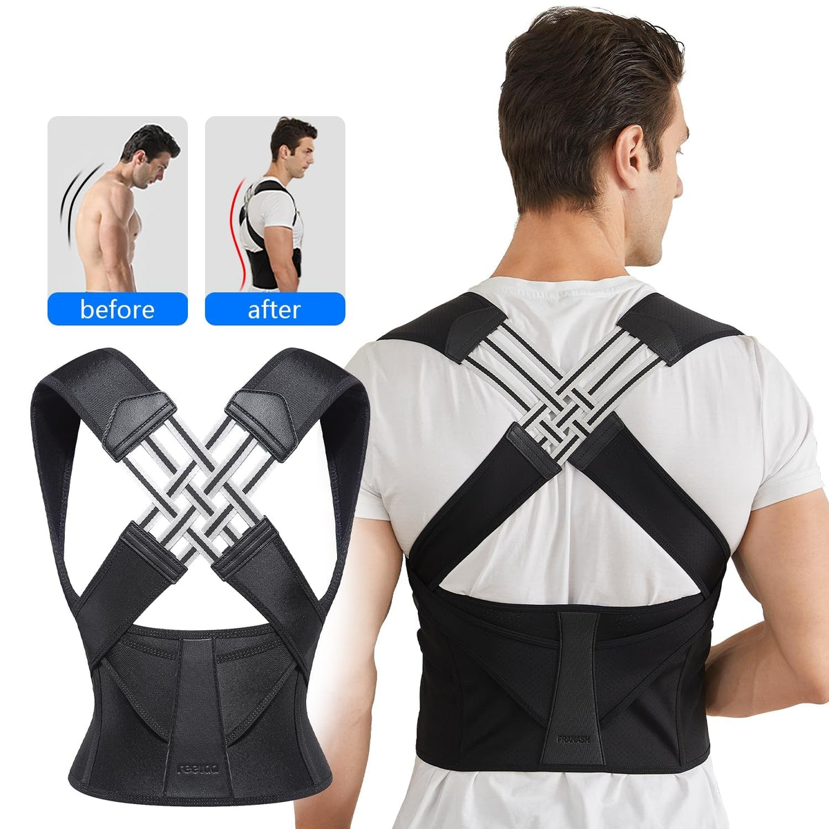 Back Posture Corrector Brace with Lower Support Belt and Adjustable Straps