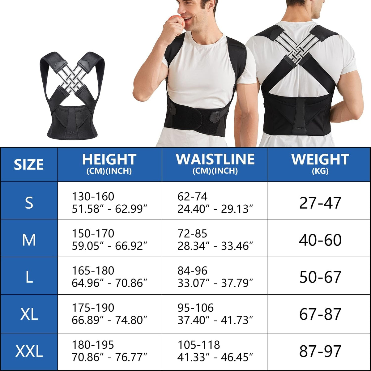 Back Posture Corrector Brace with Lower Support Belt and Adjustable Straps