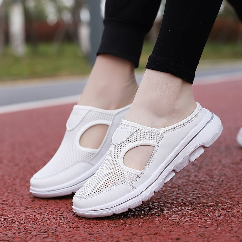 Backless Slip-On Sneakers with Breathable Mesh and Cushioned Insole Slip On Shoes