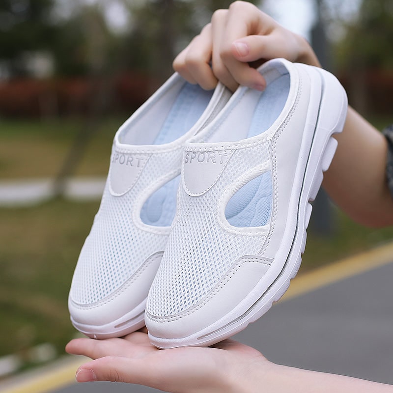 Backless Slip-On Sneakers with Breathable Mesh and Cushioned Insole Slip On Shoes