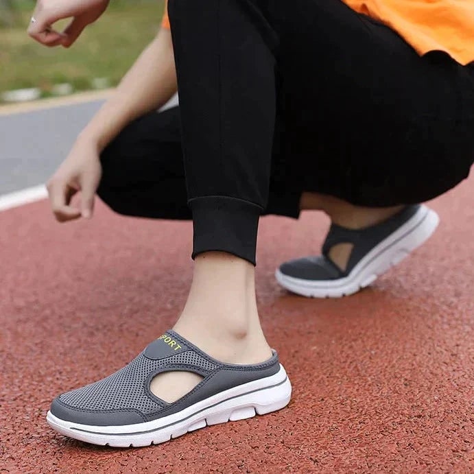 Backless Slip-On Sneakers with Breathable Mesh and Cushioned Insole Slip On Shoes