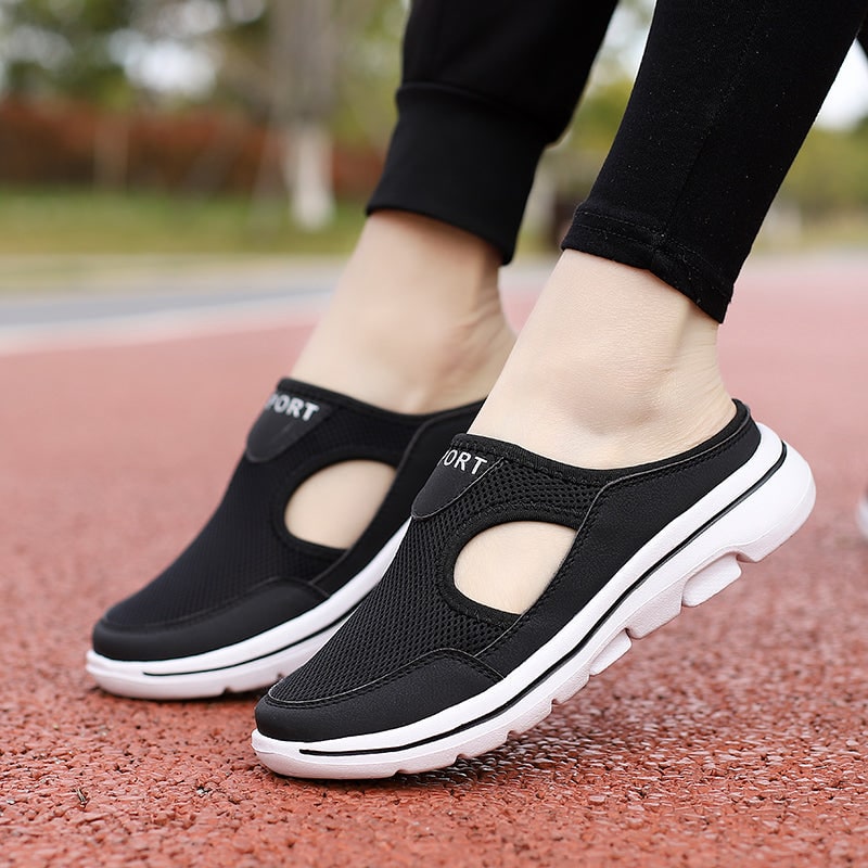 Backless Slip-On Sneakers with Breathable Mesh and Cushioned Insole Slip On Shoes