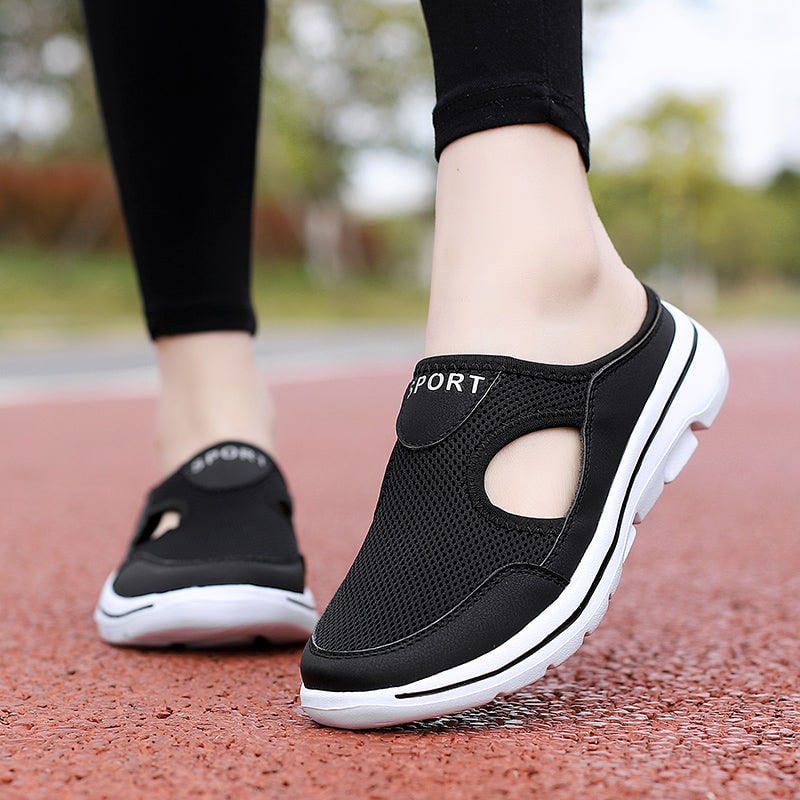 Backless Slip-On Sneakers with Breathable Mesh and Cushioned Insole Slip On Shoes