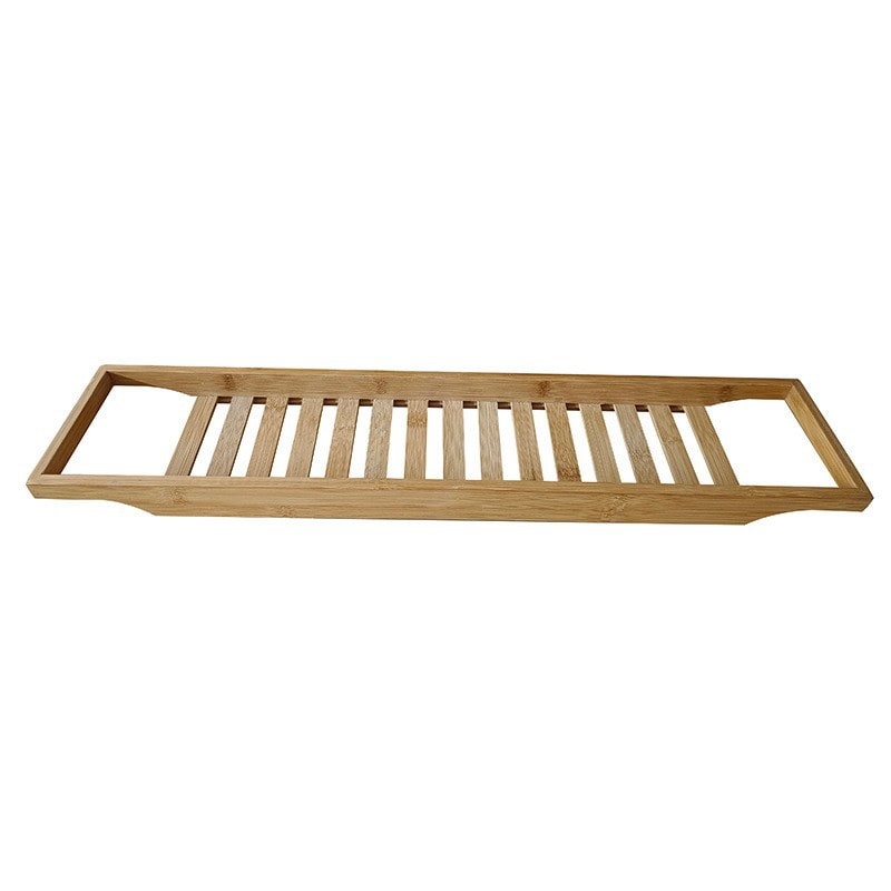 Bamboo Bath Caddy Tray for Bathtub with Slatted Design and Water-Draining Handles