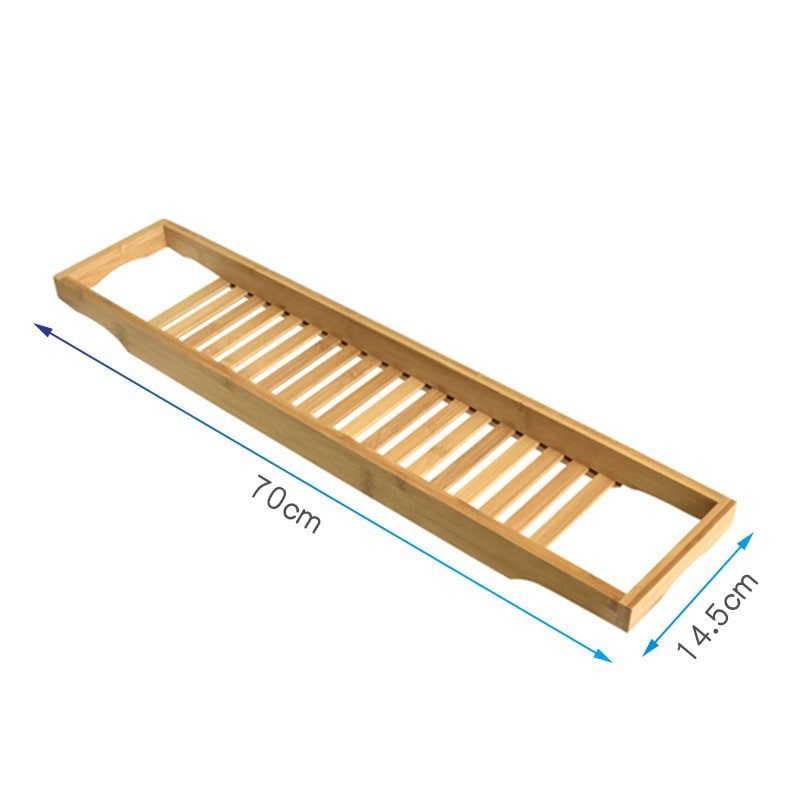 Bamboo Bath Caddy Tray for Bathtub with Slatted Design and Water-Draining Handles