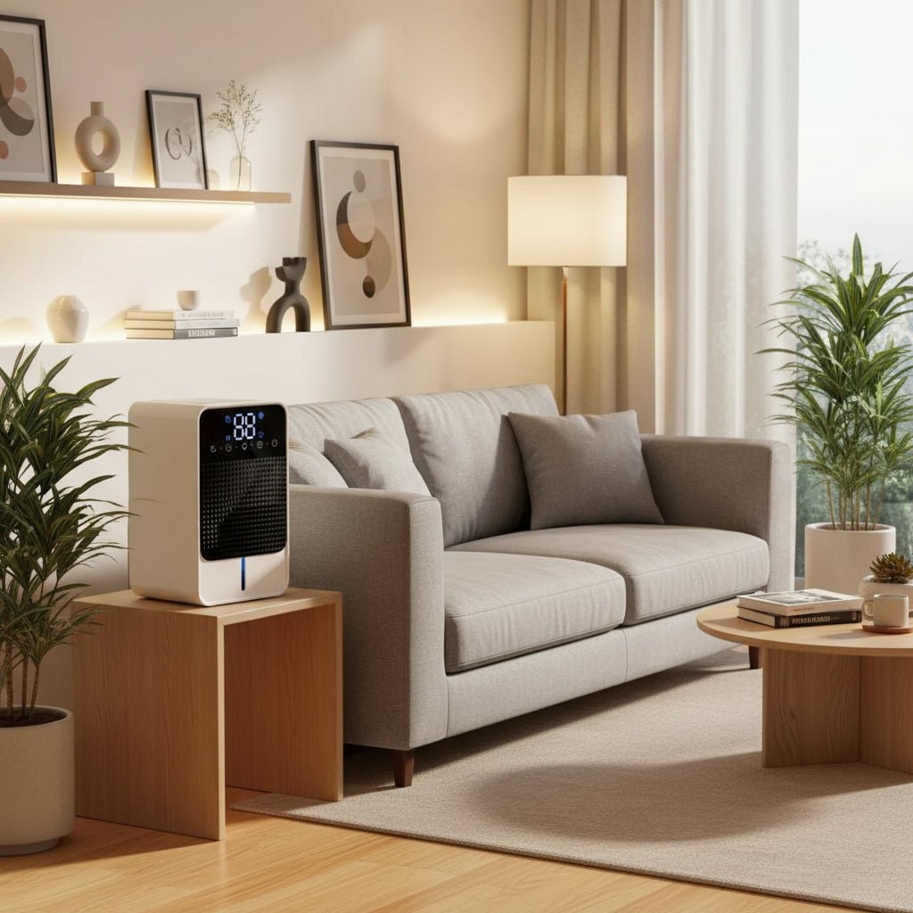 Basement Crawl Space Mini Dehumidifier for Bedroom with LED Touch Panel 1500ml Tank and Drain Hose