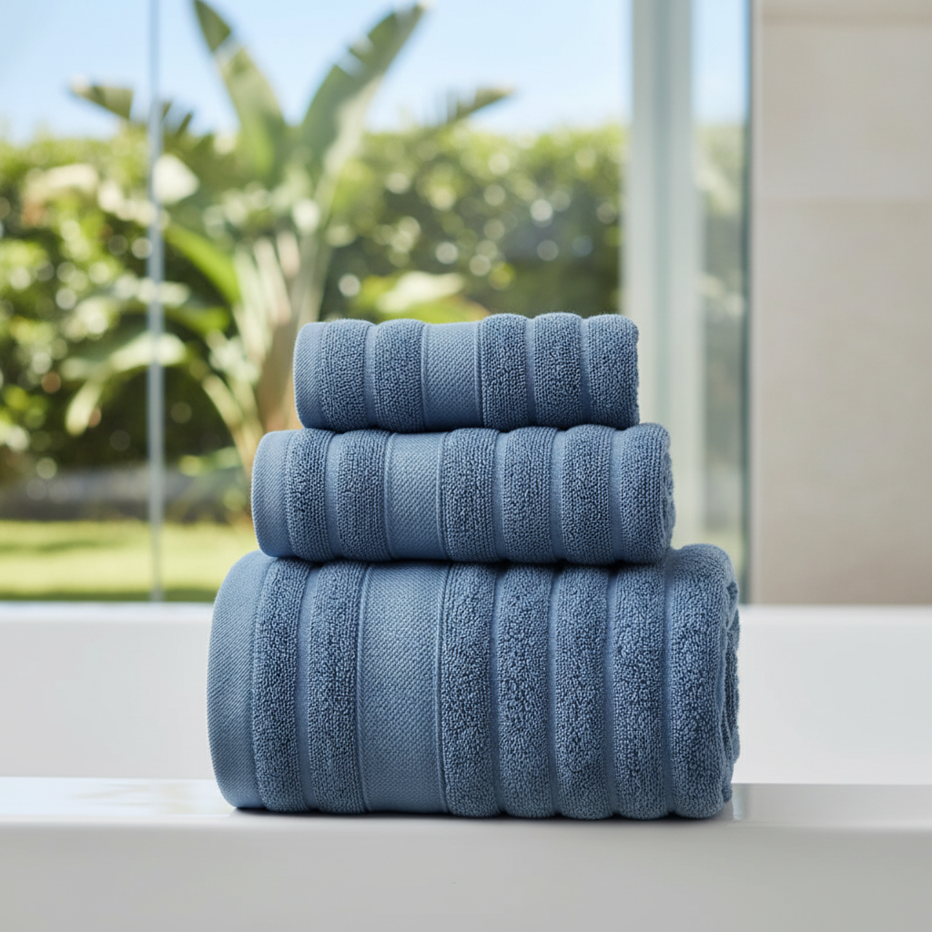 Bath Towel Set for Bathroom with 100% Cotton Ribbed Terry and Absorbent Loop Texture 3-Piece