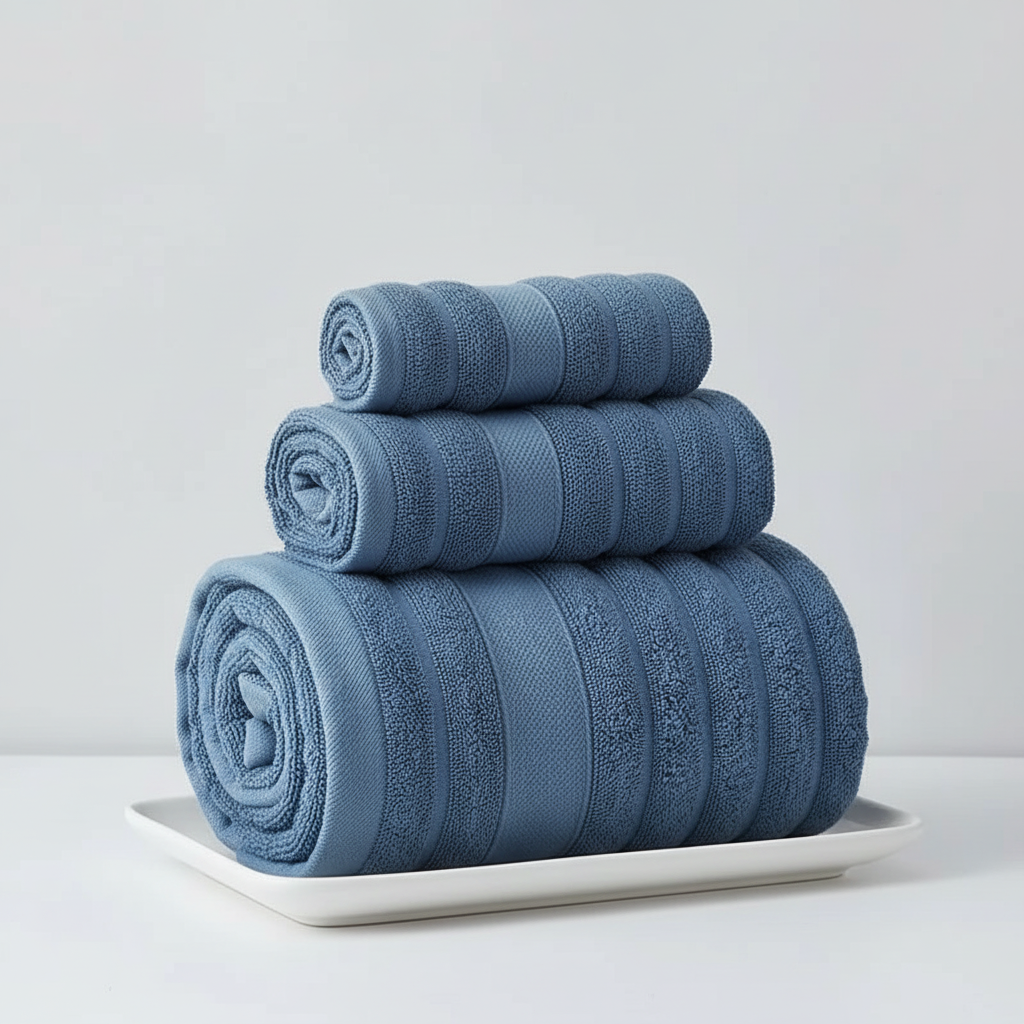 Bath Towel Set for Bathroom with 100% Cotton Ribbed Terry and Absorbent Loop Texture 3-Piece