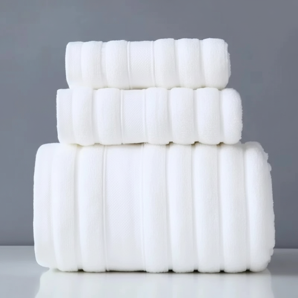 Bath Towel Set for Bathroom with 100% Cotton Ribbed Terry and Absorbent Loop Texture 3-Piece