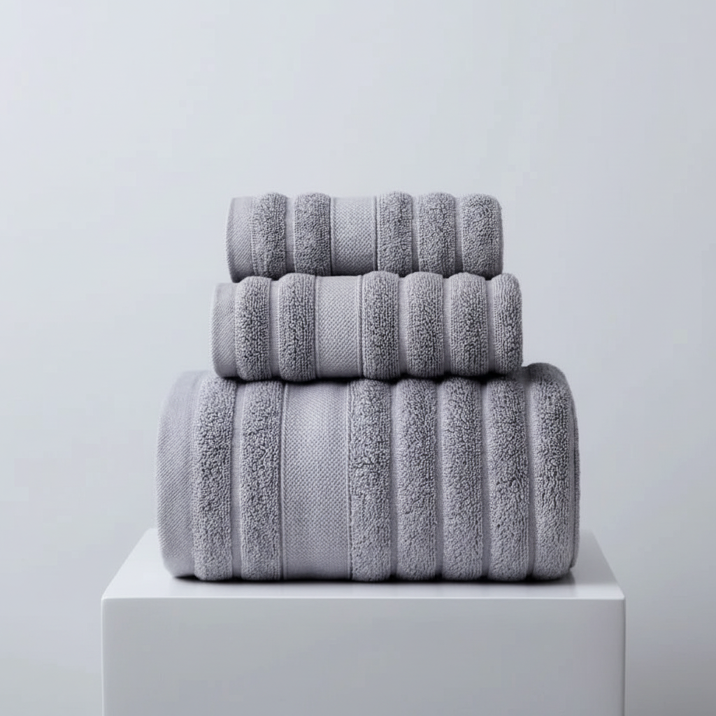 Bath Towel Set for Bathroom with 100% Cotton Ribbed Terry and Absorbent Loop Texture 3-Piece