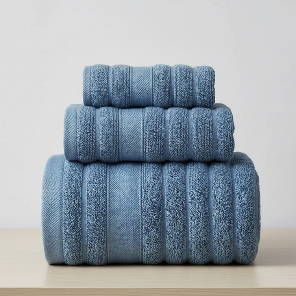 Bath Towel Set for Bathroom with 100% Cotton Ribbed Terry and Absorbent Loop Texture 3-Piece