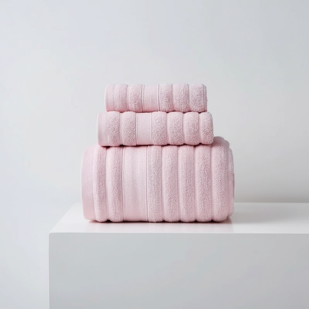 Bath Towel Set for Bathroom with 100% Cotton Ribbed Terry and Absorbent Loop Texture 3-Piece