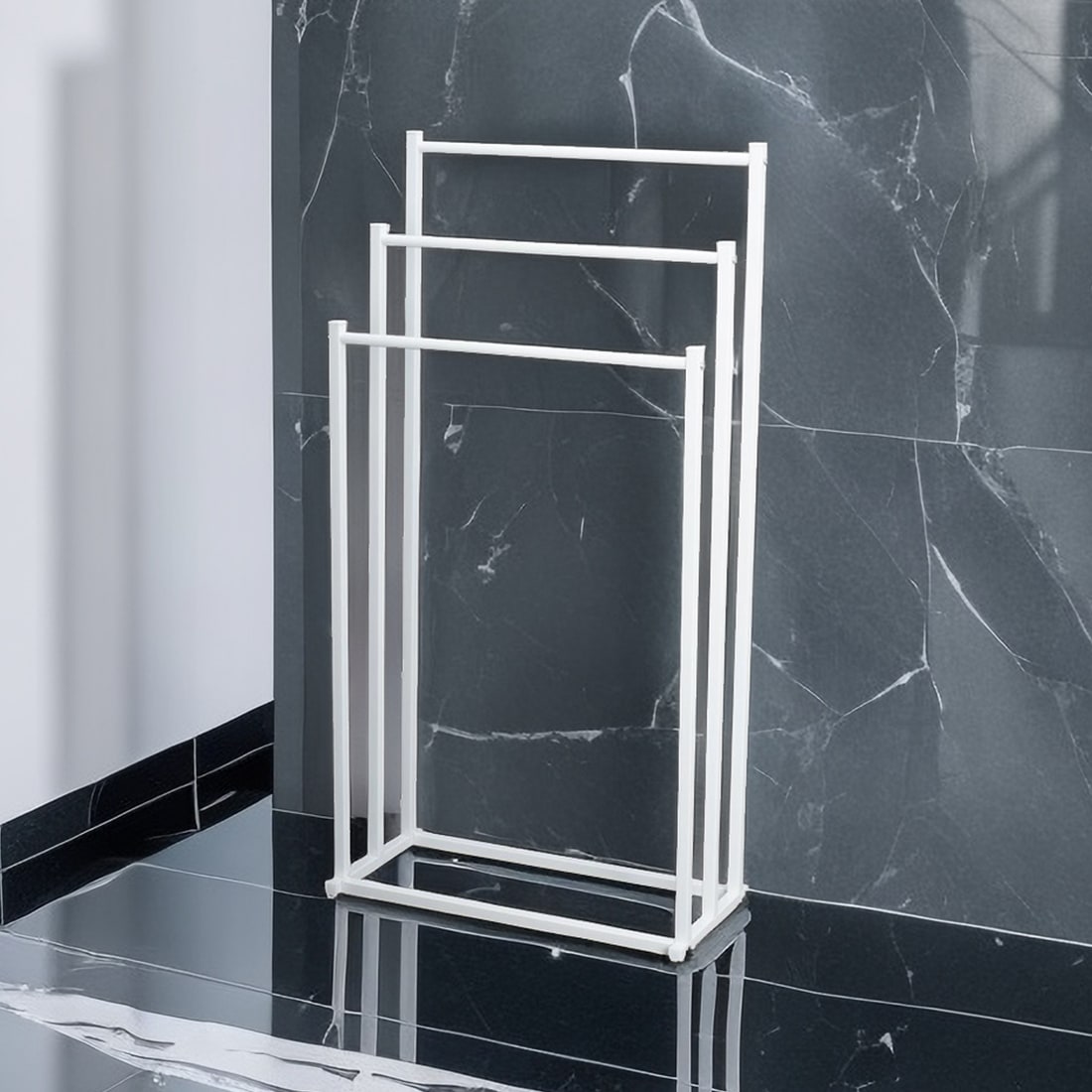 Bathroom Freestanding Three-Tier Towel Rack Stand with Metal Frame and Hand Storage