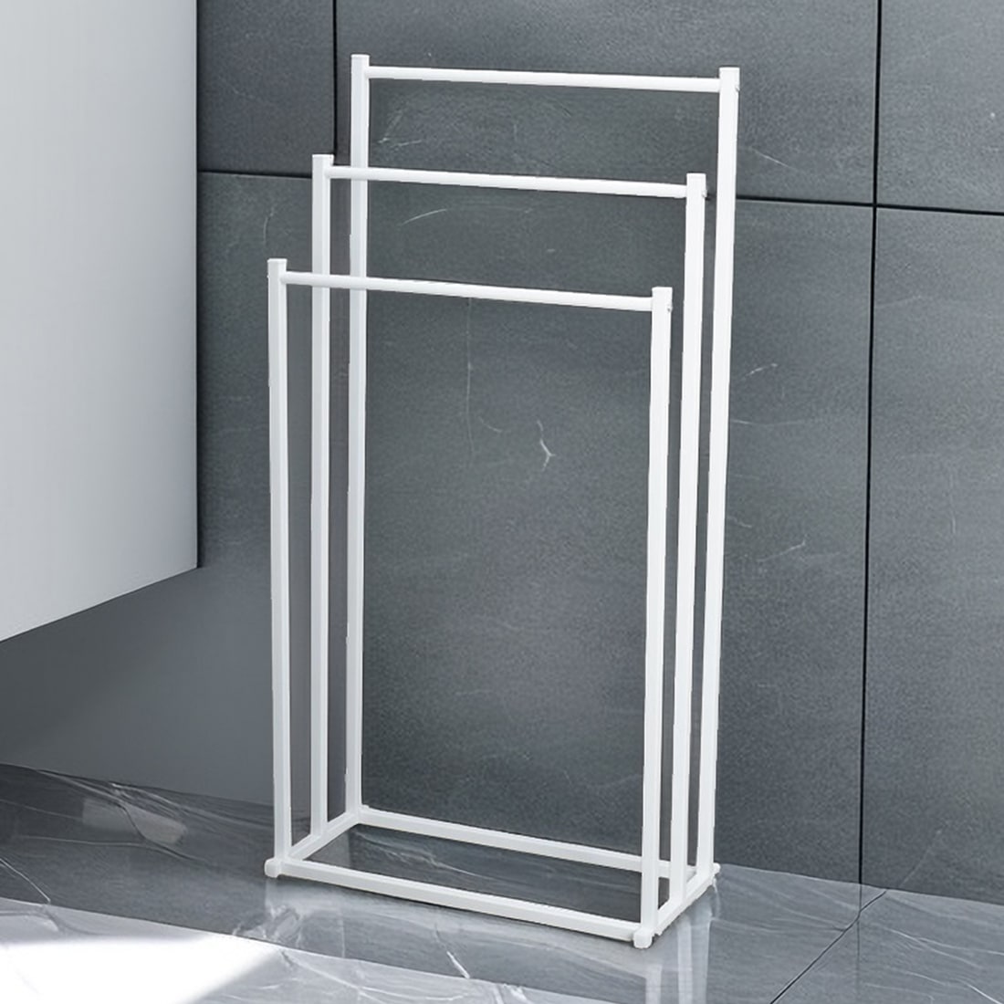 Bathroom Freestanding Three-Tier Towel Rack Stand with Metal Frame and Hand Storage