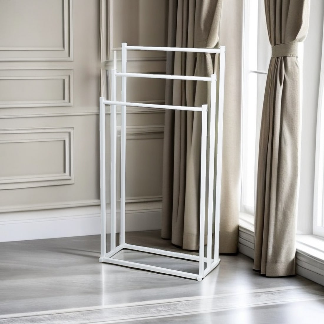 Bathroom Freestanding Three-Tier Towel Rack Stand with Metal Frame and Hand Storage