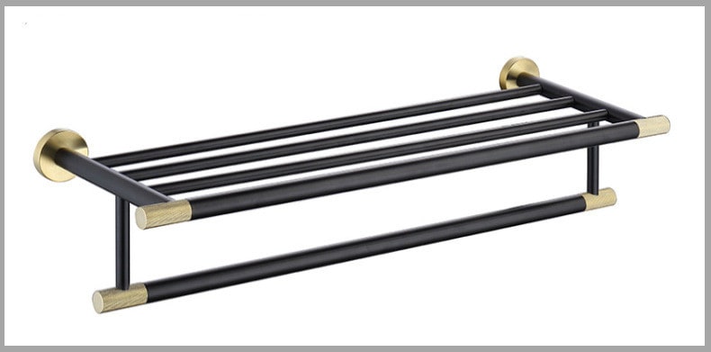 Bathroom Towel Rack Bar Hanger with Stainless Steel Wall Mounted Design and Brushed Gold Accents