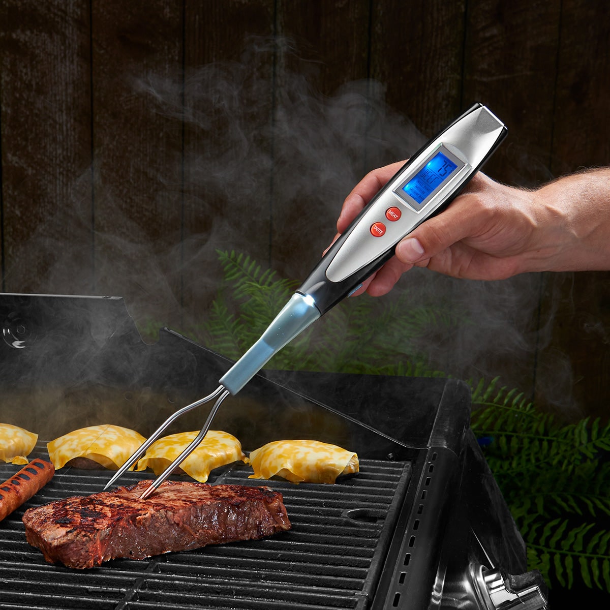 Bbq Fork Thermometer Digital Instant Read Meat with Lcd Backlight Stainless Steel Prongs
