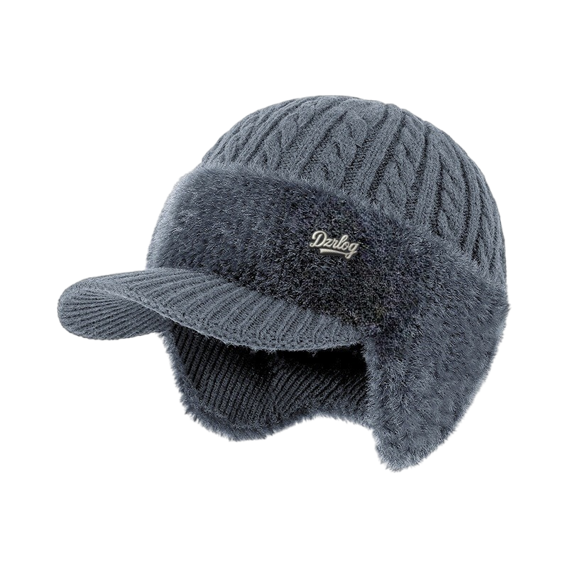 Beanie with Ear Flaps Winter Visor Cable Knit Faux Fur Fleece Lined Hat That Covers