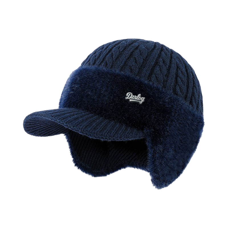 Beanie with Ear Flaps Winter Visor Cable Knit Faux Fur Fleece Lined Hat That Covers