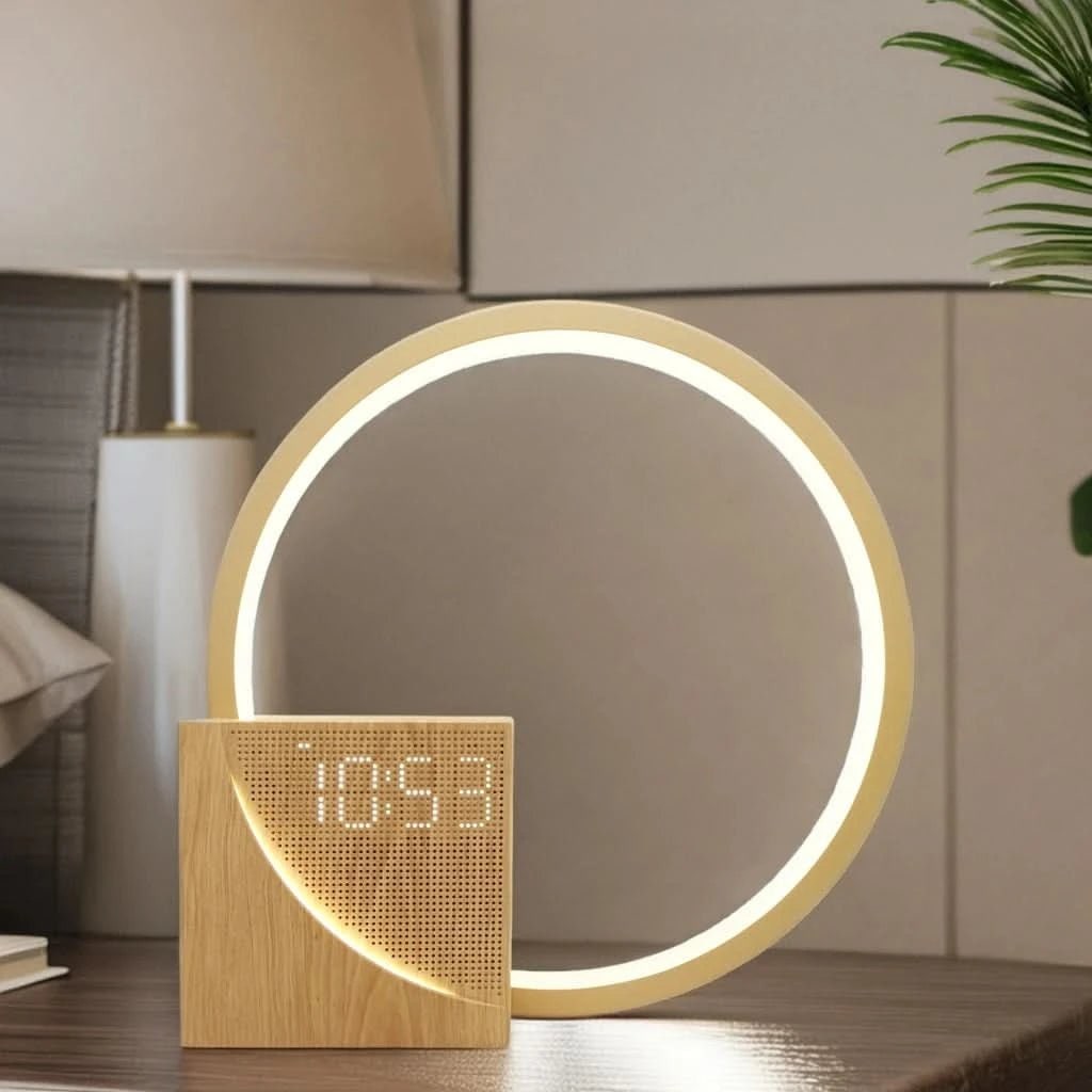 Bedside Table Lamp with Alarm Clock Digital Display and USB Charging Port Led Night Light