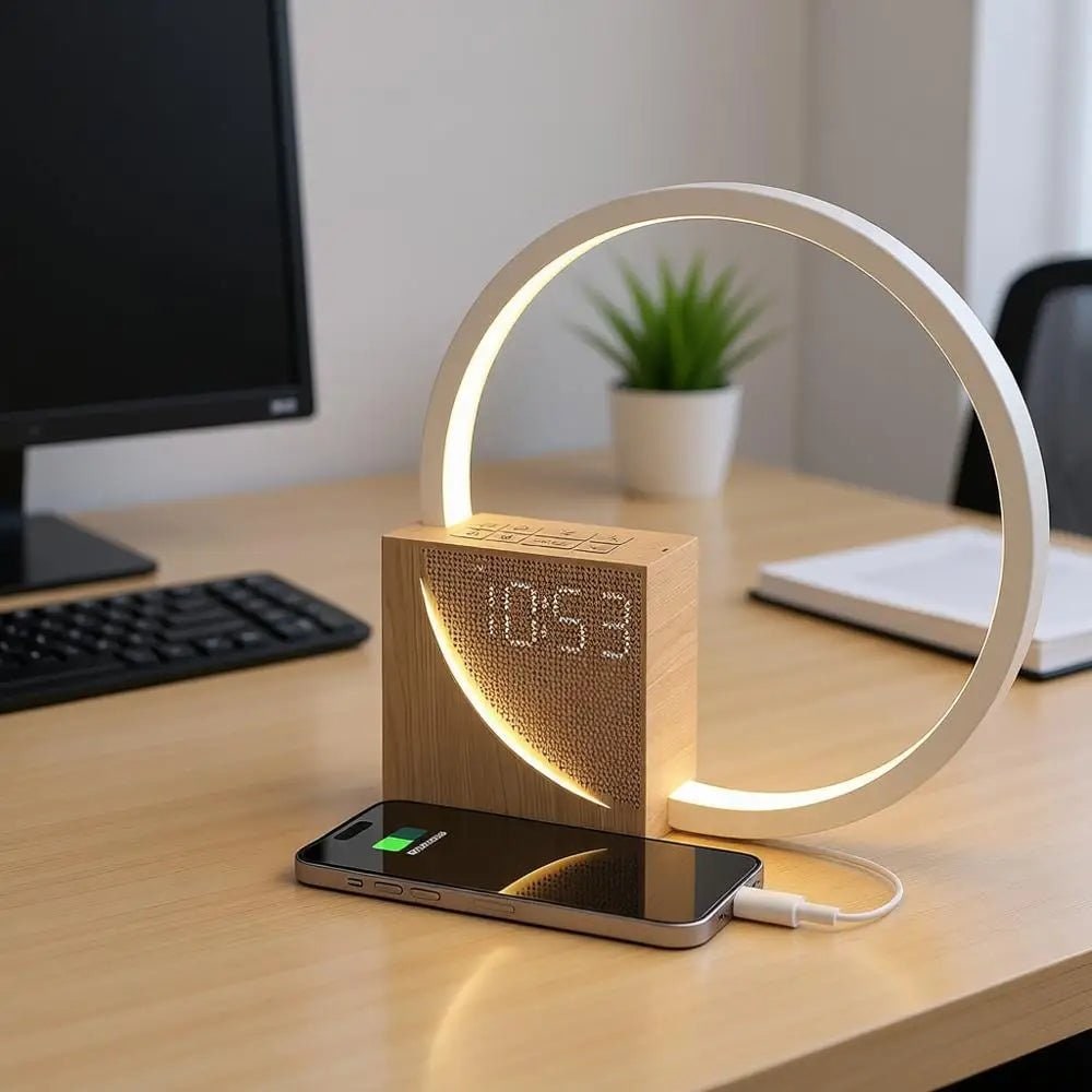 Bedside Table Lamp with Alarm Clock Digital Display and USB Charging Port Led Night Light