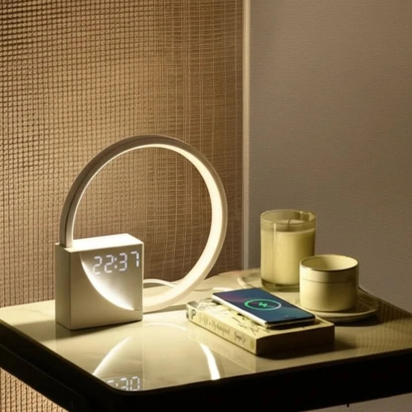 Bedside Table Lamp with Alarm Clock Digital Display and USB Charging Port Led Night Light