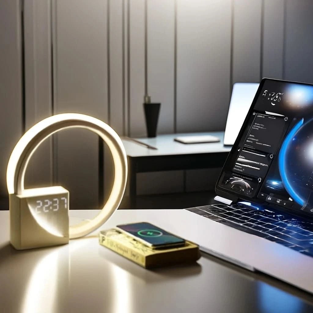 Bedside Table Lamp with Alarm Clock Digital Display and USB Charging Port Led Night Light