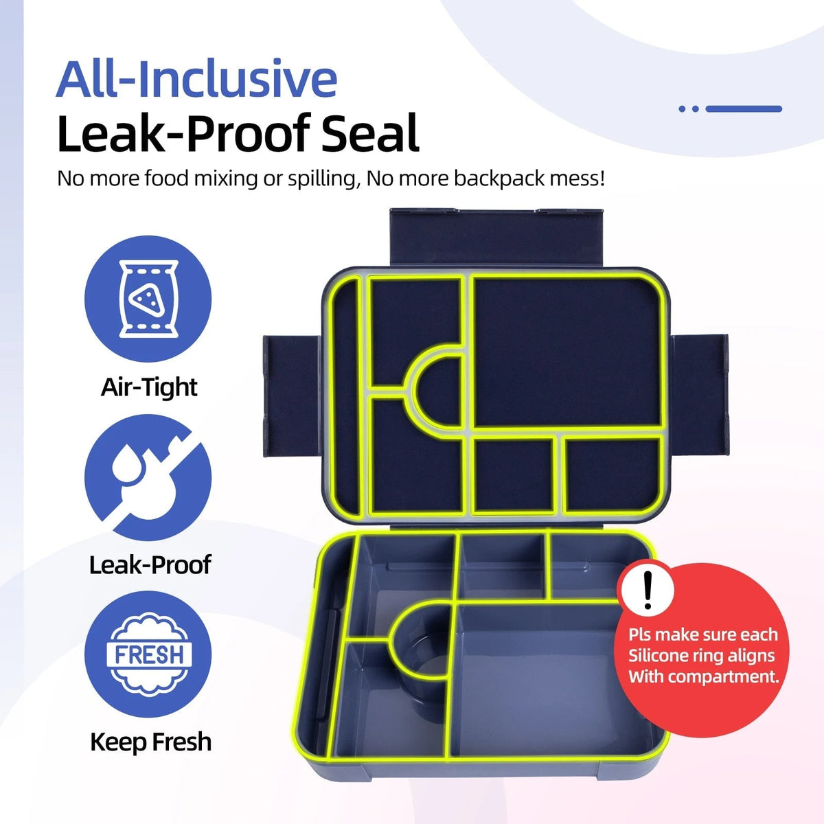 Leak-Proof Bento Lunch Box with 7 Compartments Cutlery and Sauce Container Microwave Safe