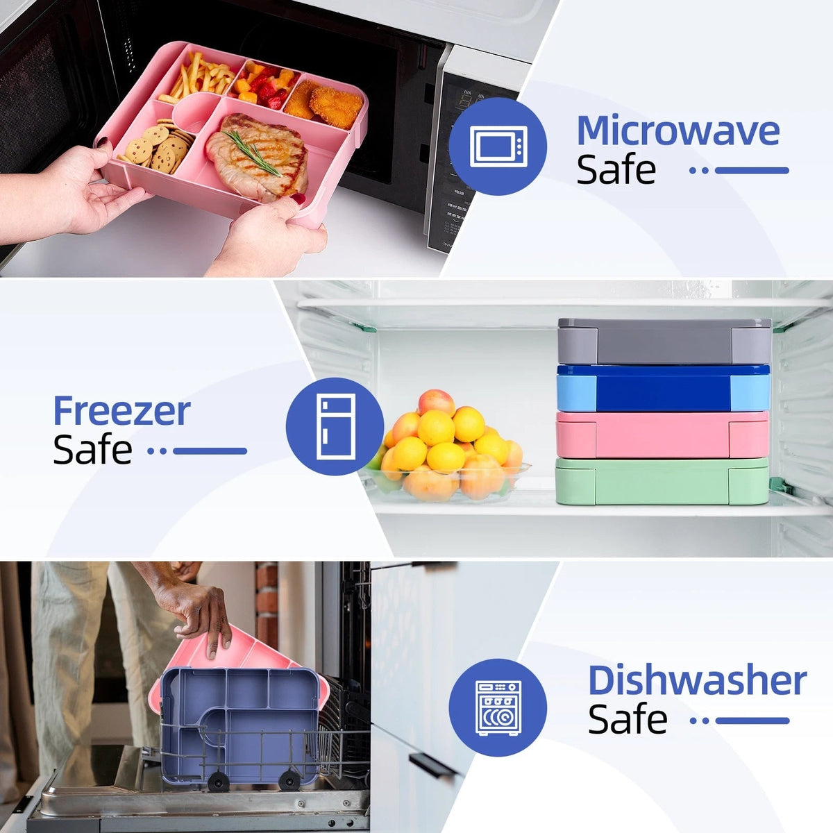 Leak-Proof Bento Lunch Box with 7 Compartments Cutlery and Sauce Container Microwave Safe