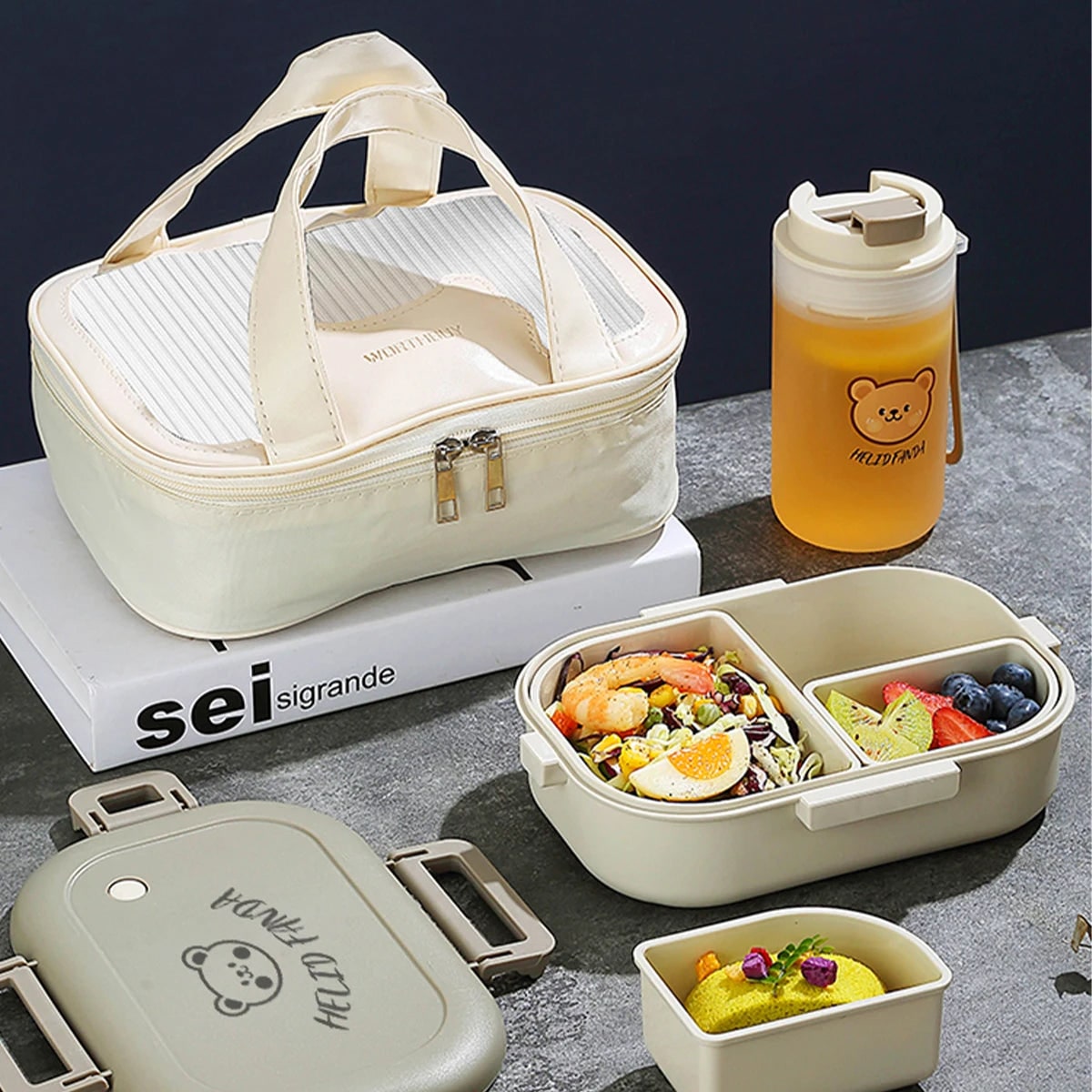 Bento Lunch Box with Removable Compartments Leak Proof Snap Lock Lid Insulated Carry Bag
