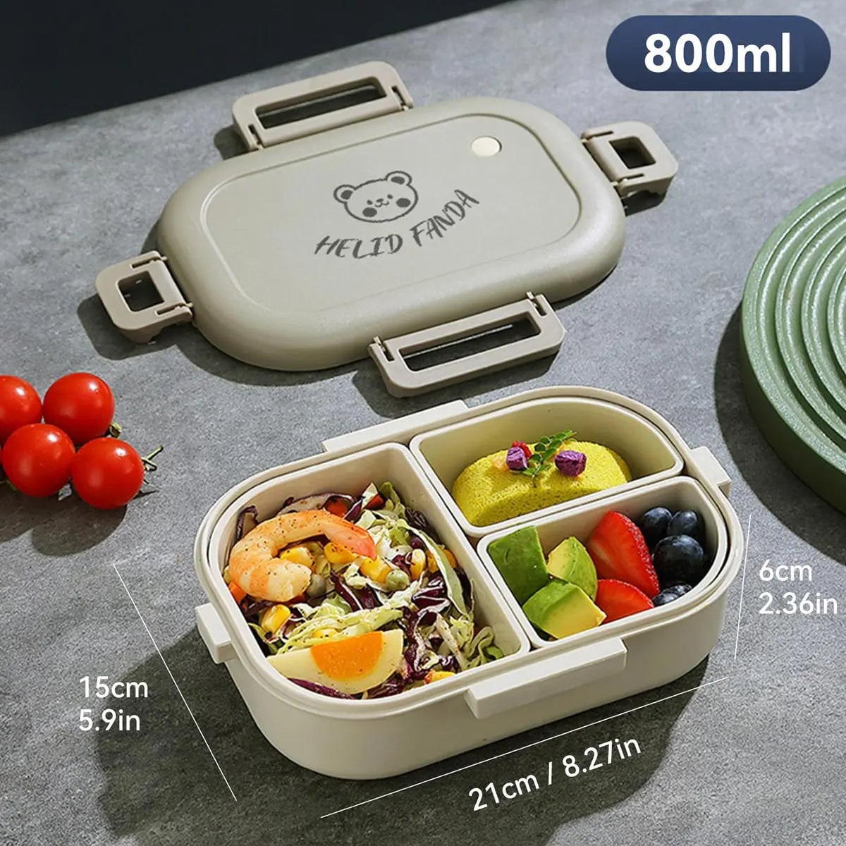 Bento Lunch Box with Removable Compartments Leak Proof Snap Lock Lid Insulated Carry Bag