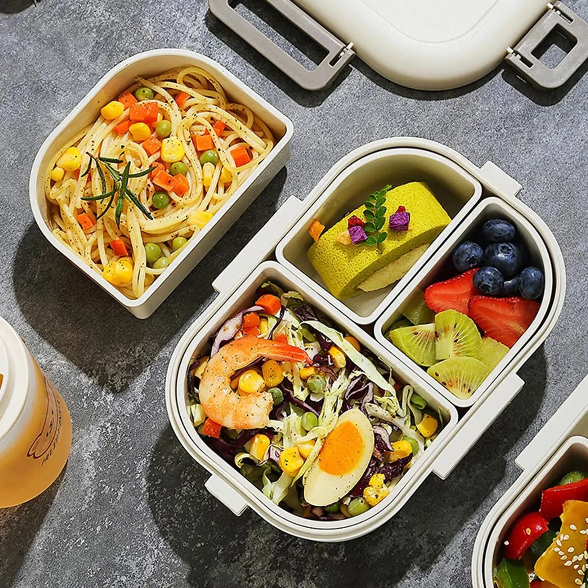 Bento Lunch Box with Removable Compartments Leak Proof Snap Lock Lid Insulated Carry Bag