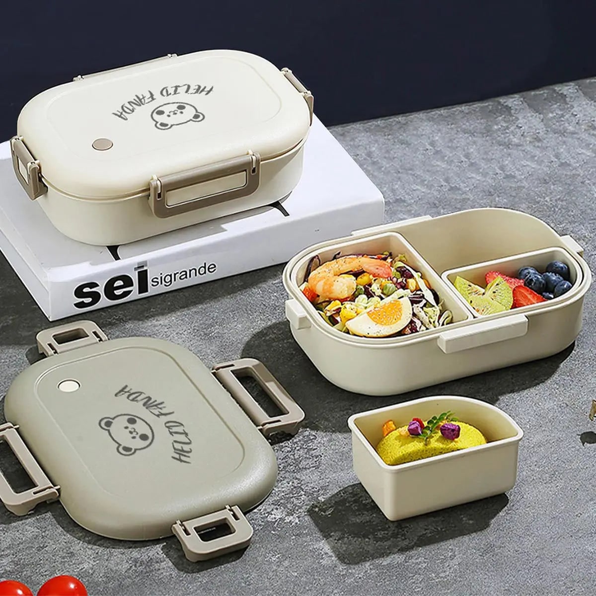 Bento Lunch Box with Removable Compartments Leak Proof Snap Lock Lid Insulated Carry Bag