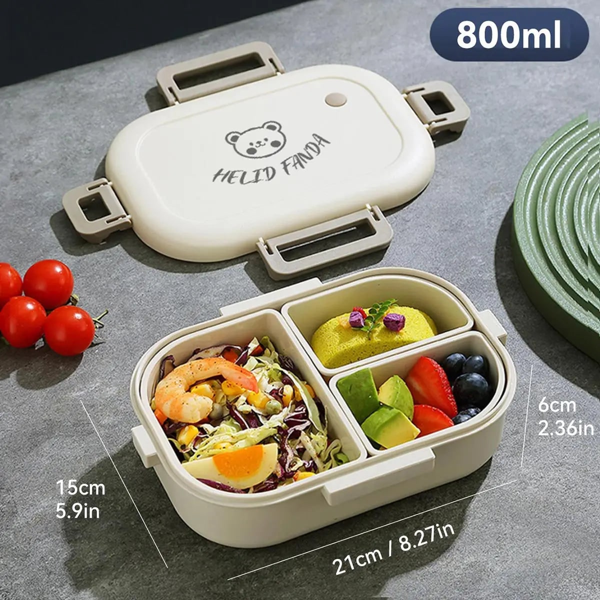 Bento Lunch Box with Removable Compartments Leak Proof Snap Lock Lid Insulated Carry Bag