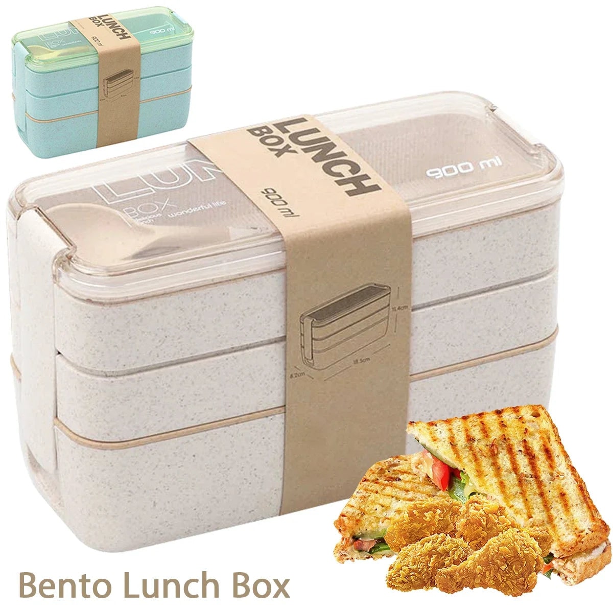 Bento Lunch Box Three Tier Stackable Leak Proof Compartment Container with Utensils