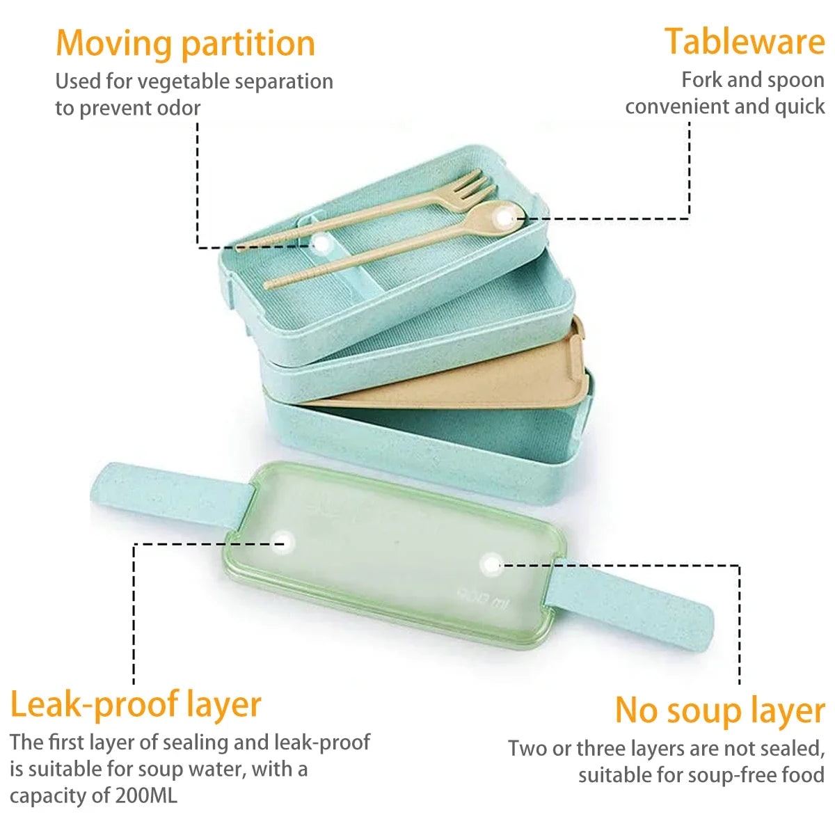 Bento Lunch Box Three Tier Stackable Leak Proof Compartment Container with Utensils