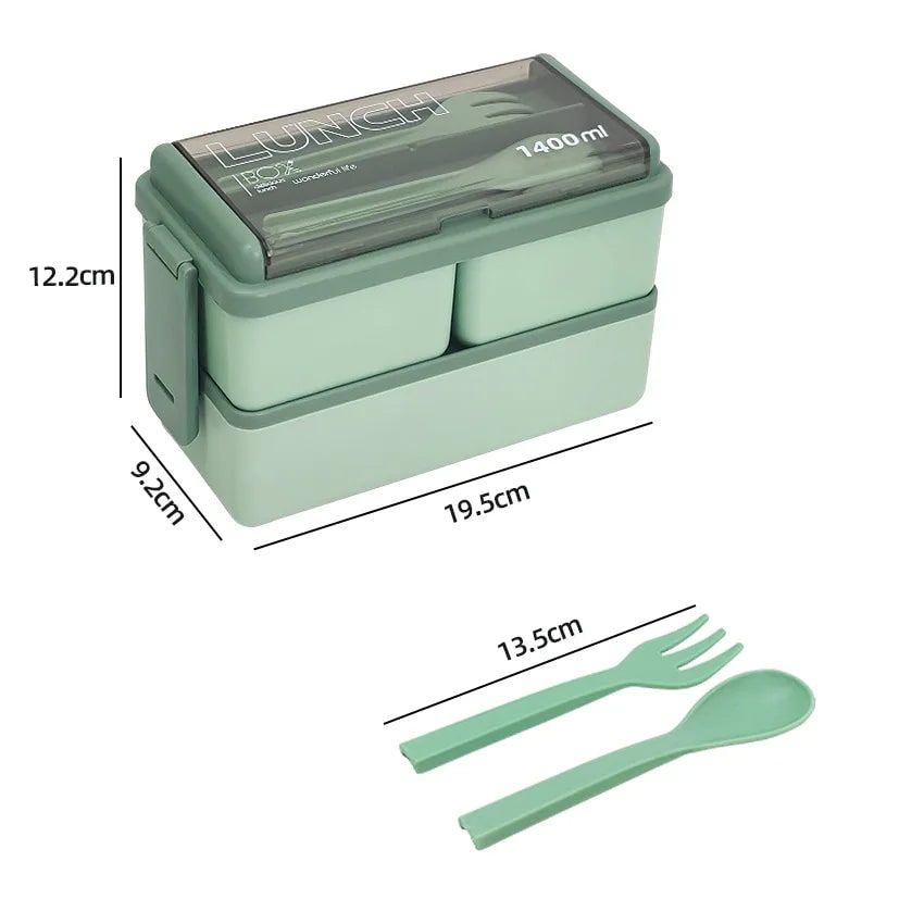 Bento Lunch Box Portable Double Layer with Compartments and Cutlery