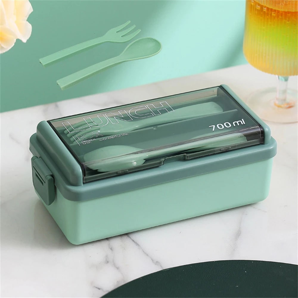 Bento Lunch Box Portable Double Layer with Compartments and Cutlery