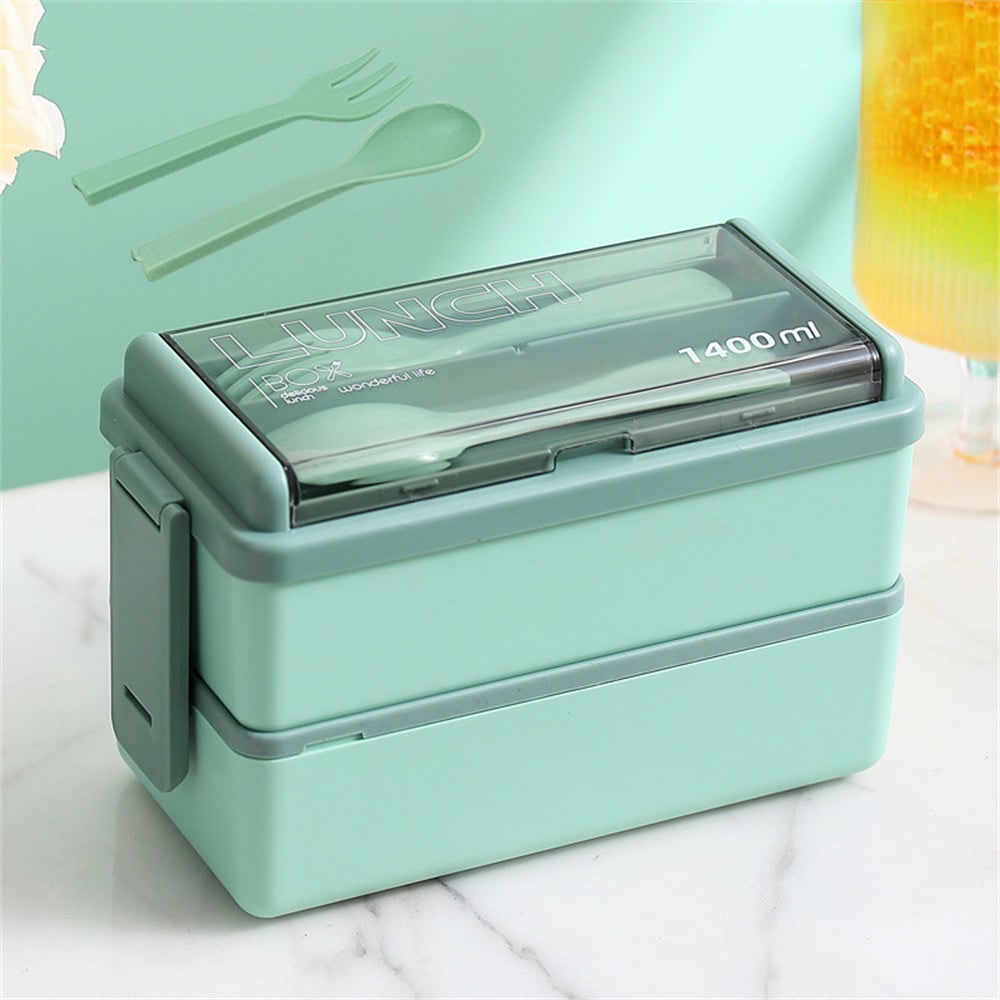 Bento Lunch Box Portable Double Layer with Compartments and Cutlery